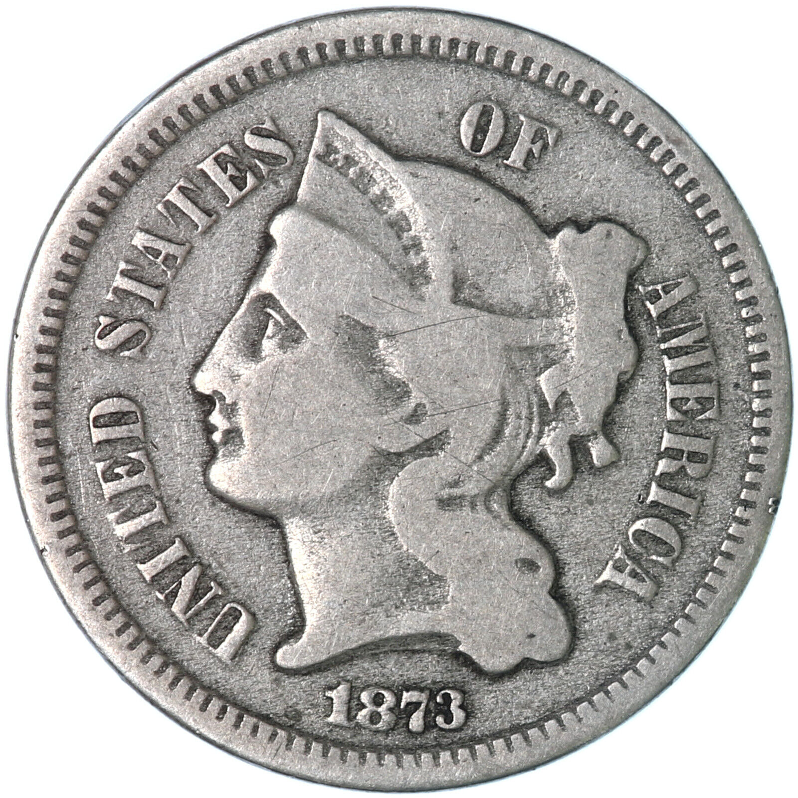 1873 Three Cent Nickel Fine FN See Pics Q592