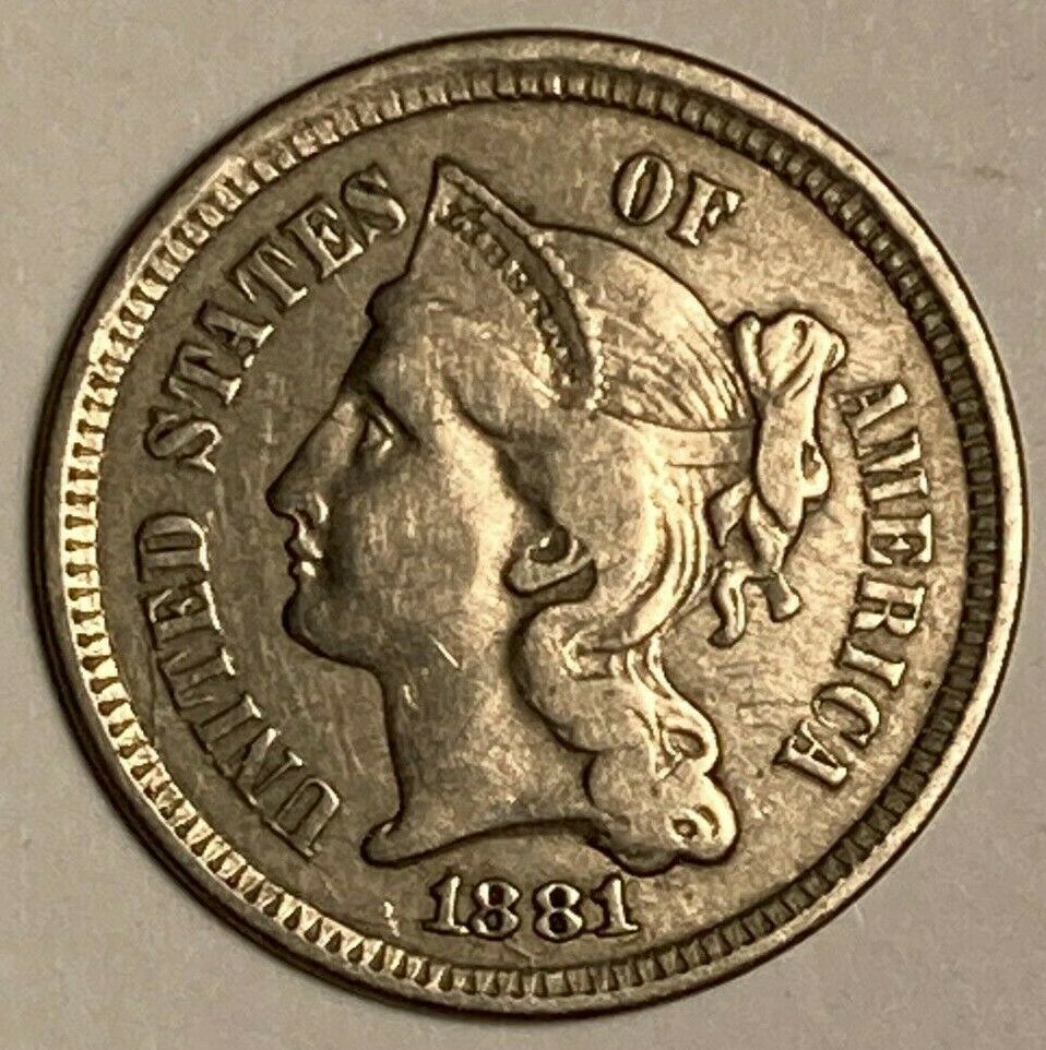 1881 Extra Fine XF Three Cent Nickel 3C