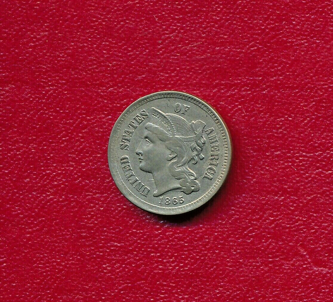 1865 THREE CENT NICKEL **CHOICE ABOUT UNCIRCULATED** FREE SHIPPING!!