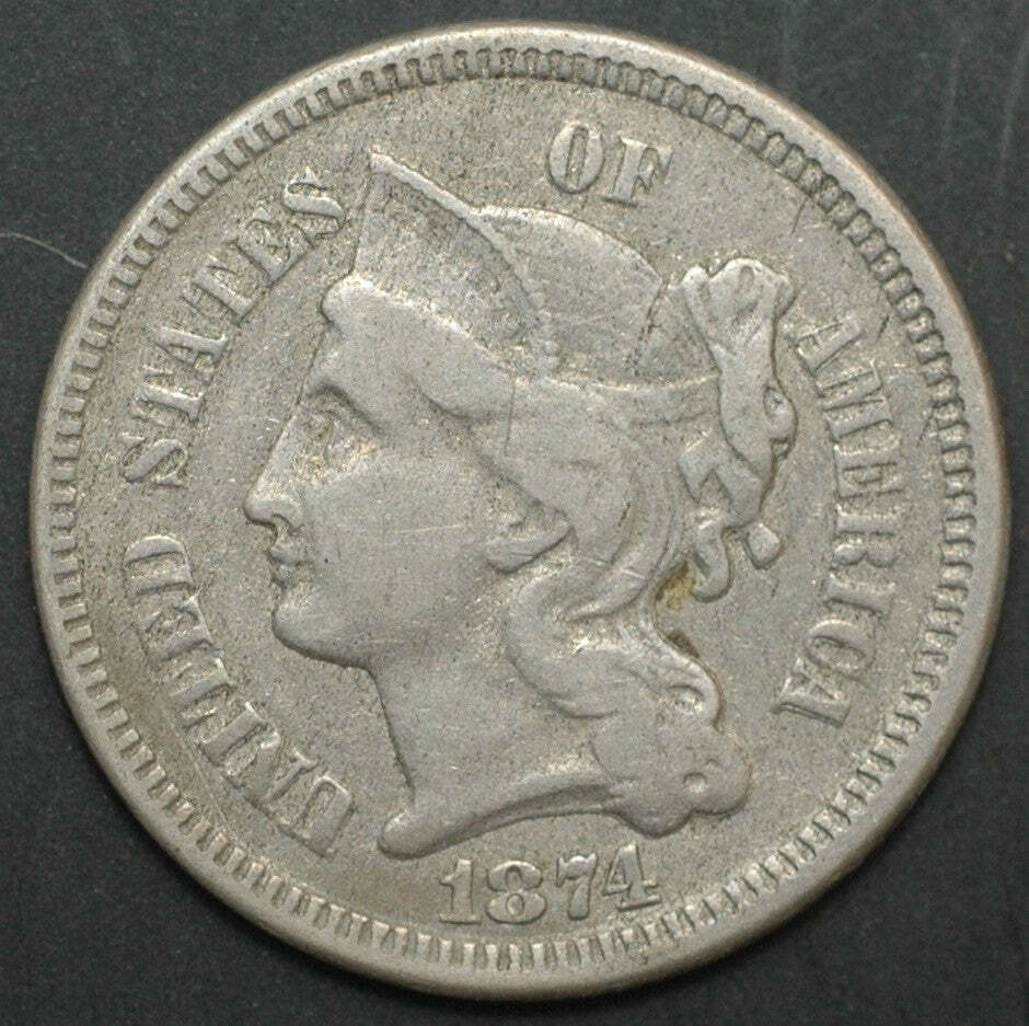 1874 US Three Cent Nickel 3 cent type coin