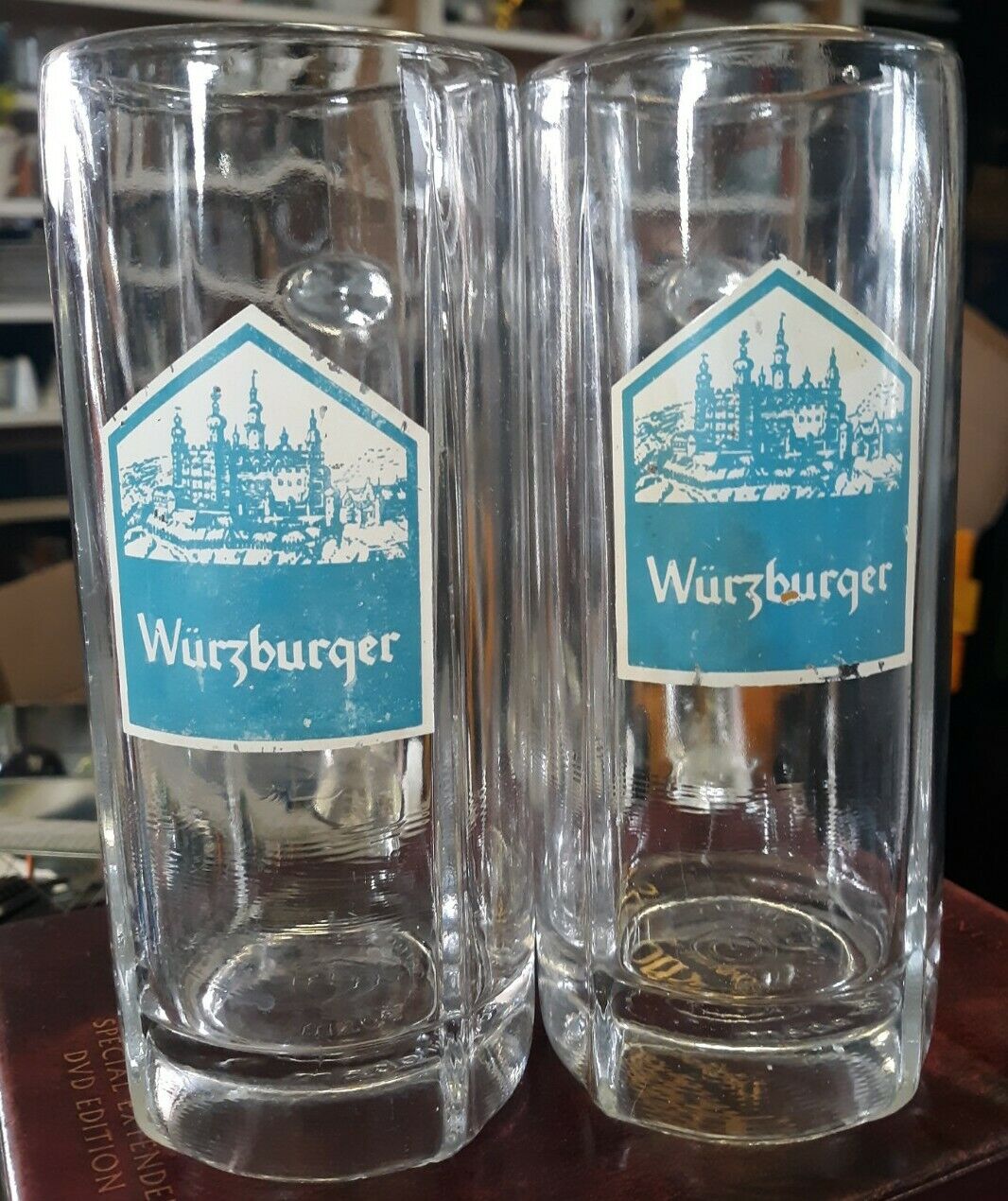 Vintage Wurzburger Clear Glass Bavarian Beer 12oz Stein/mug Germany Lot Of 2