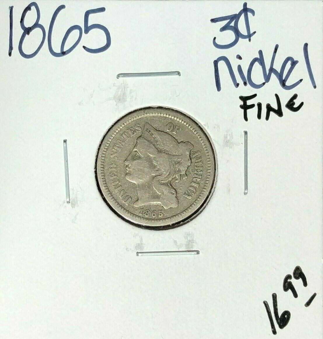 1865 THREE CENT NICKEL ~ FINE ~NICE COIN~