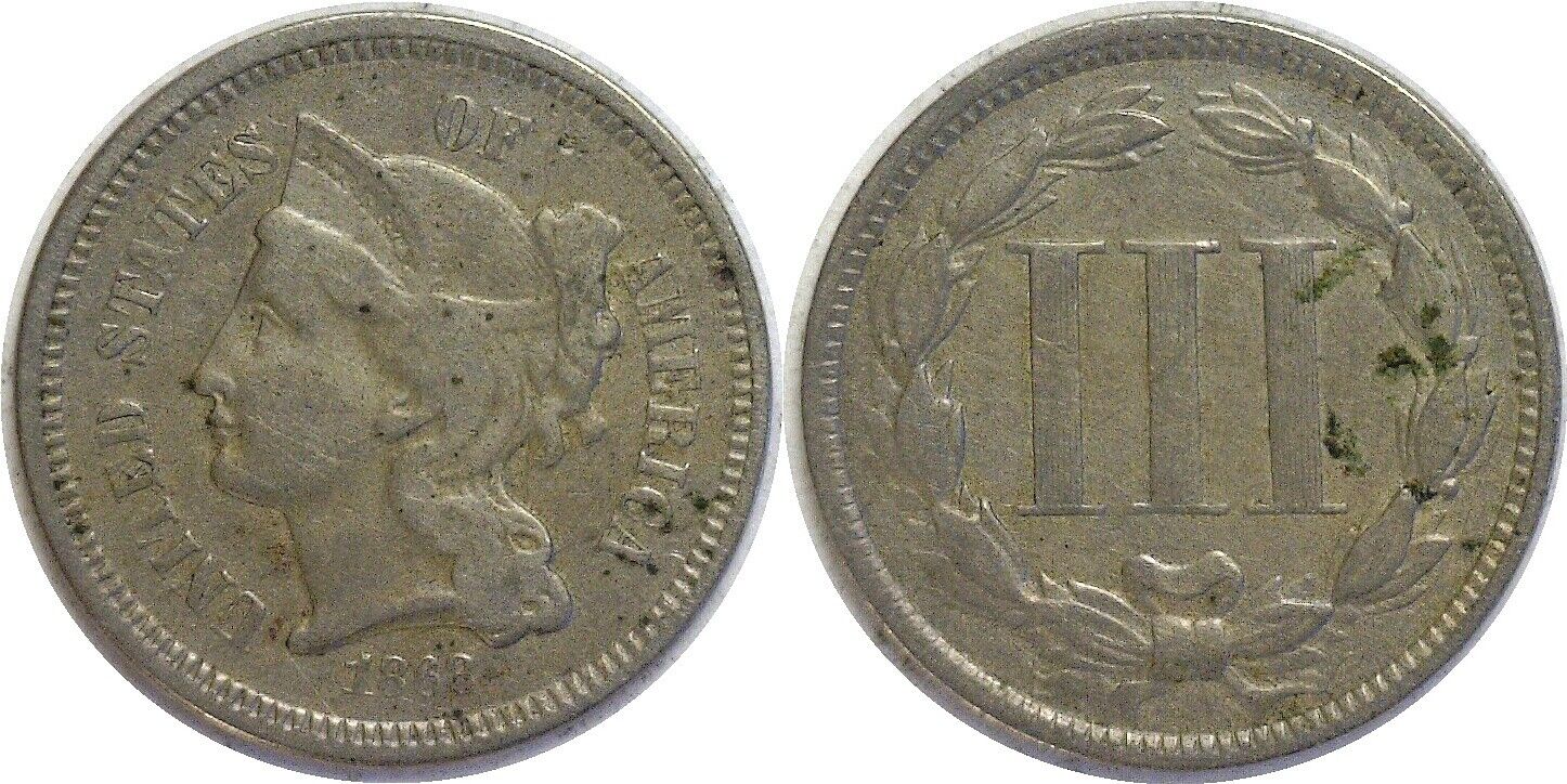 1868 3CN Three Cent Fine