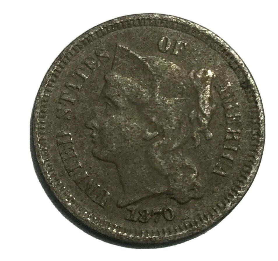 1870 3CN Three Cent Nickel-VF/Details