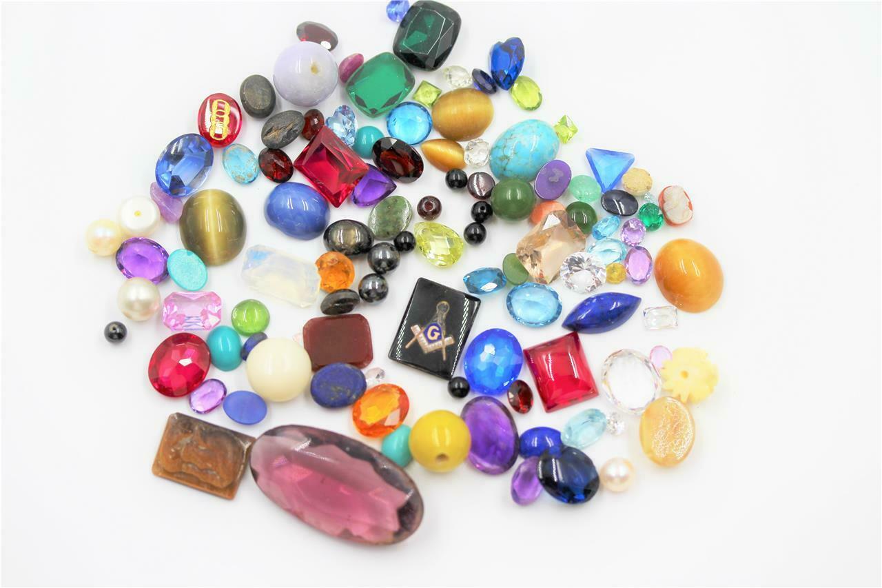 Vintage Lot Of 285 Carats Of Miscellaneous Gemstones Cut Out Of Jewelry