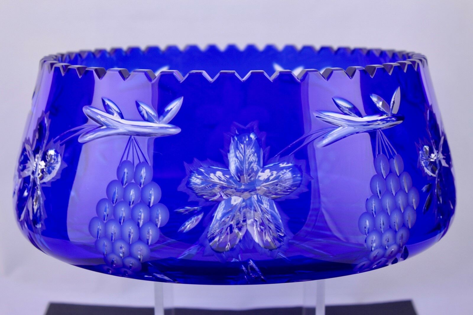 Ajka Marsala Crystal Cobalt Blue Cut To Clear Centerpiece 10 1/4 - Mint