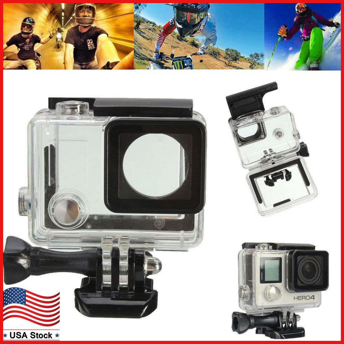 Waterproof Diving Surfing Protective Housing Case For Gopro Hero 4 Silver/black