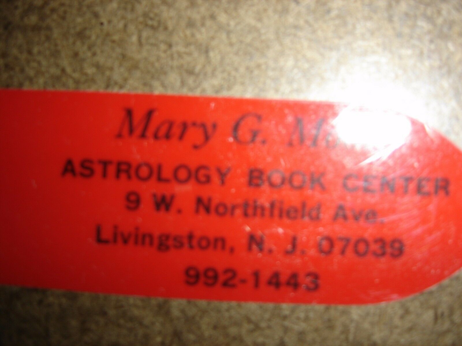 Rare Vintage Mary G. Moore Astrology Book Center Plastic Bookmark Livingston Nj
