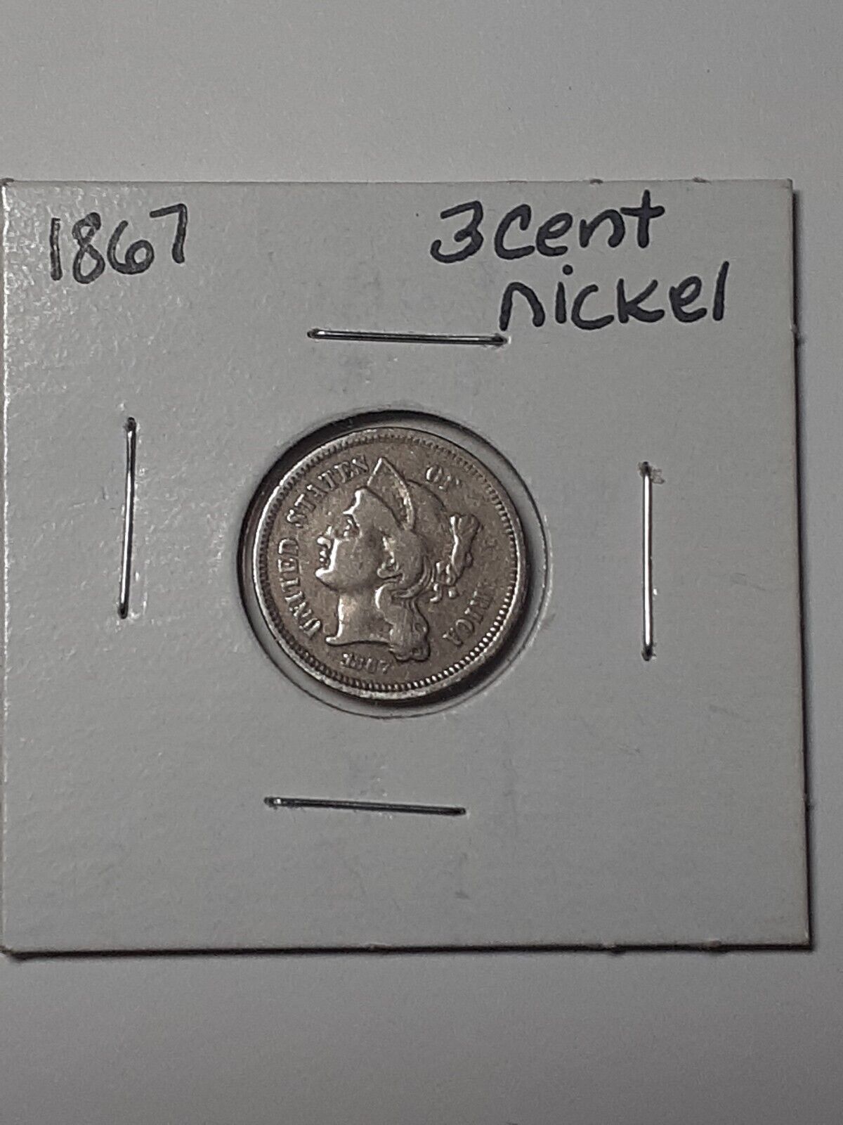 1867 3 CENT NICKEL ( RARE FIND  ERROR COIN, MISSING LETTERS AND PART OF THE NOSE