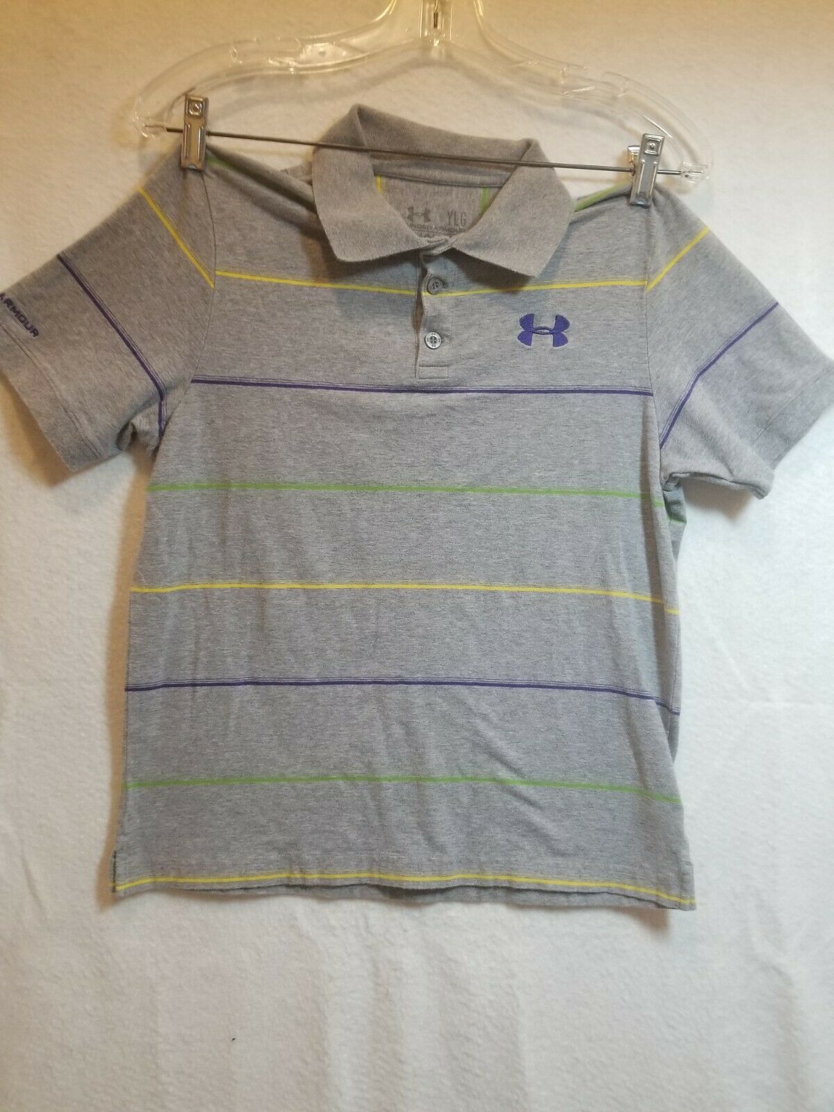 Under Armour Charged Loose Polo Shirt Sz Ylg 10 Boys Gray Collared Short Sleeve