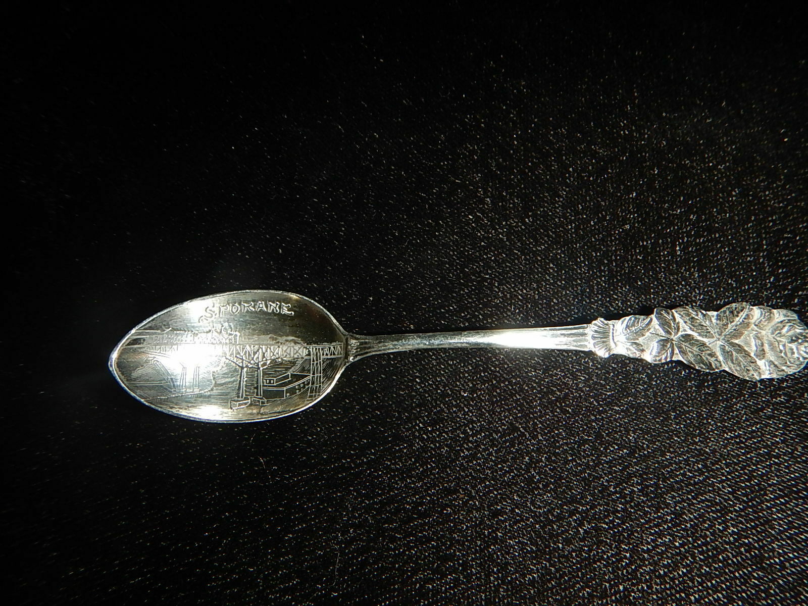 4 1/8 inch sterling silver souvenir spoon Spokane with bridge
