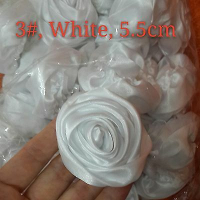 24pc White 50mm Satin Ribbon Rose Flowers Diy Wedding Bridal Bouquet 2"