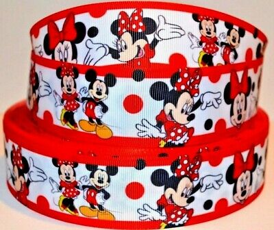 Grosgrain Ribbon 3/8", 7/8", 1.5" & 3" Minnie Mouse & Mickey Mouse Printed.