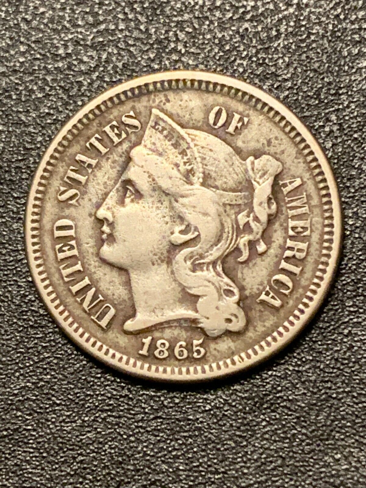 1865 Philadelphia Mint nickel three-cent  lot # 1033