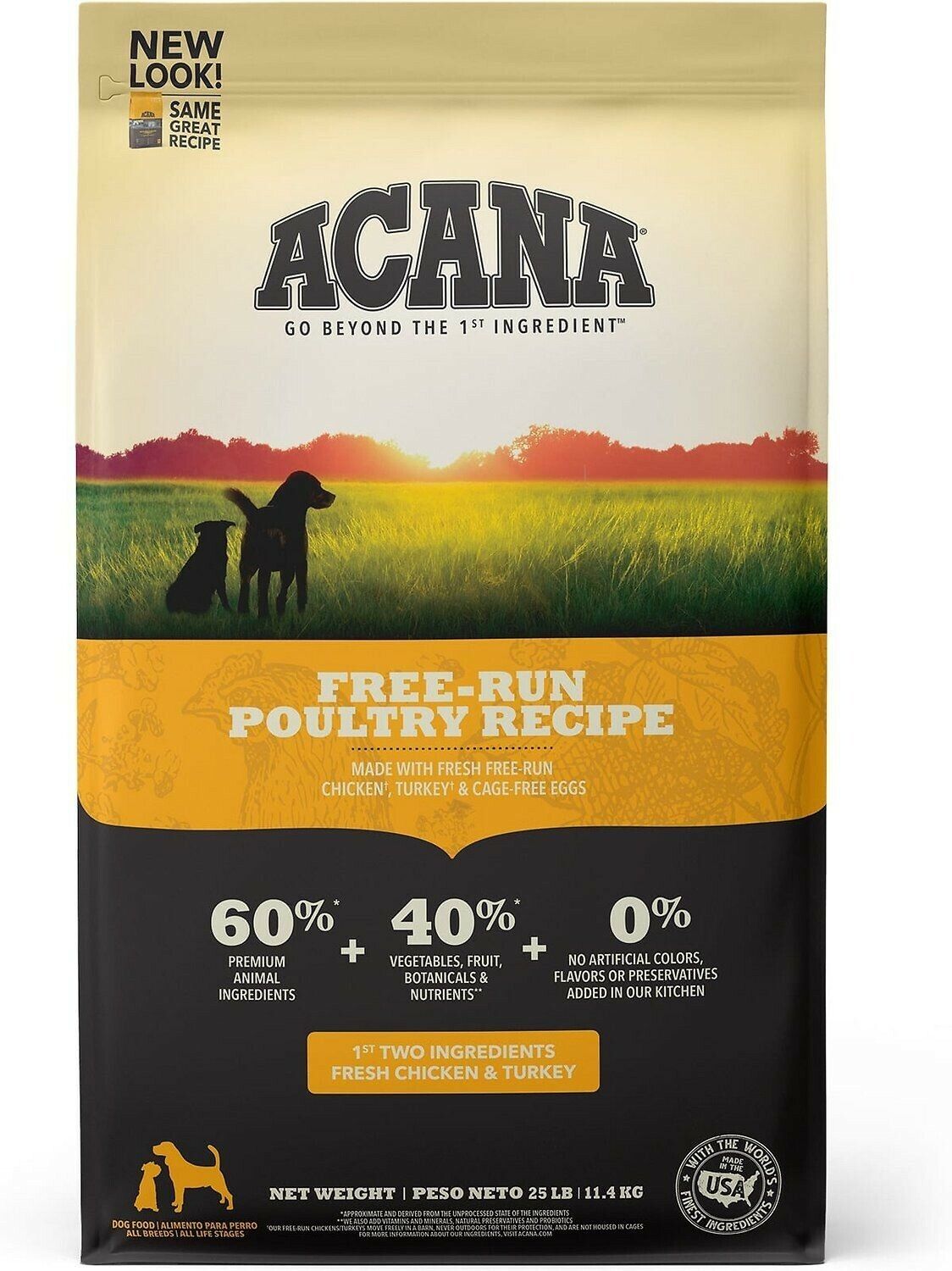 Acana Free Run Poultry Receipe Chicken Turkey & Egg 25lb Dry Dog Food