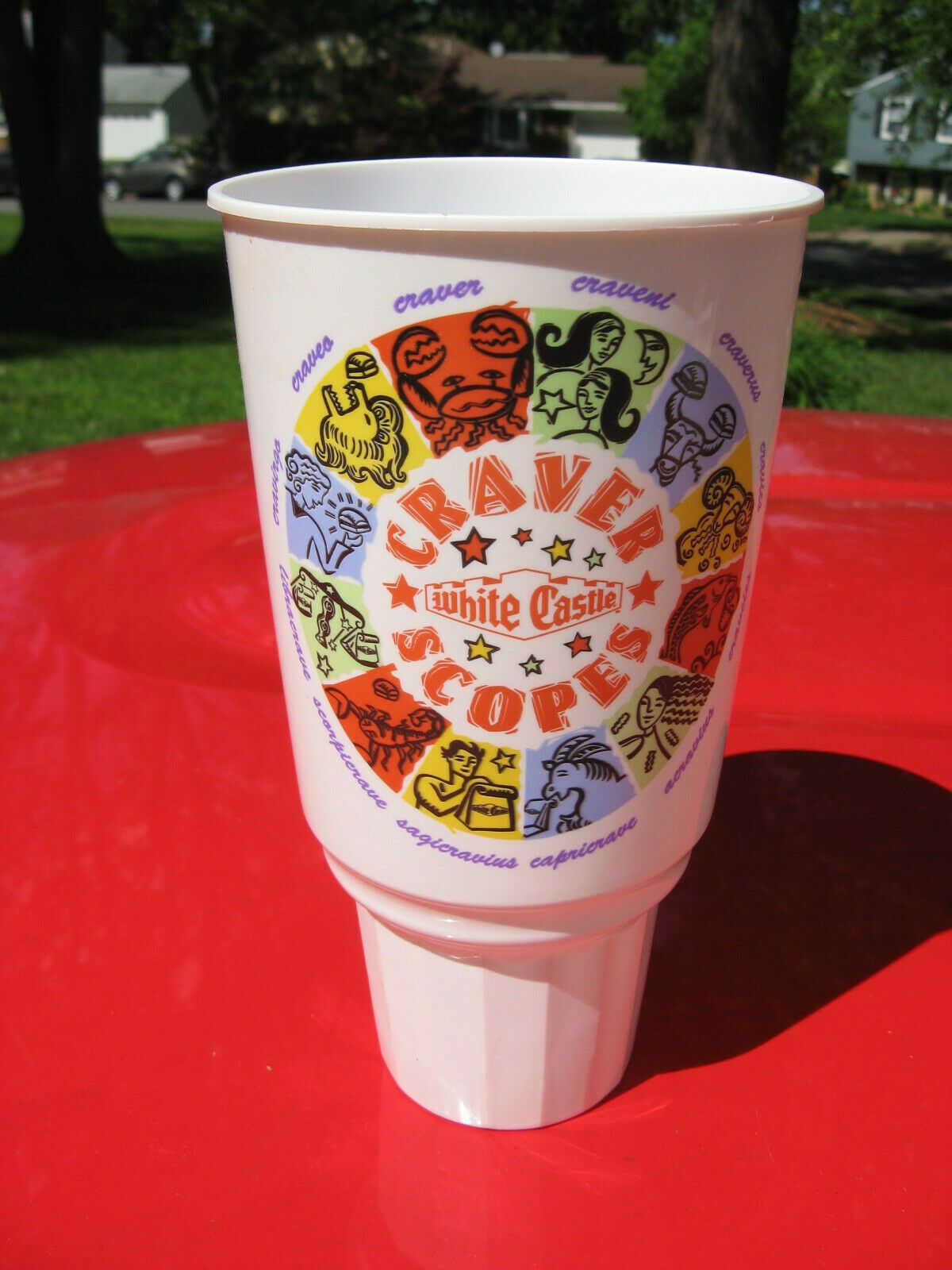 Vintage Horoscope Wheel,  Colorful Zodiac  Signs, White Castle Plastic Cup