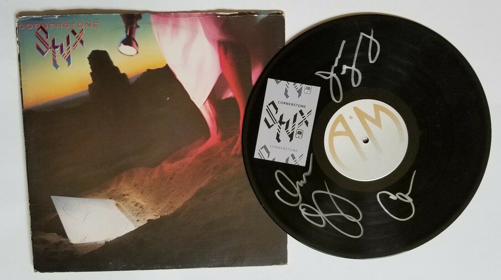 Styx REAL hand SIGNED Cornerstone vinyl record COA by DeYoung Panozzo Young
