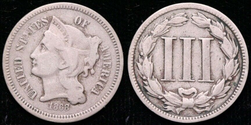 1868  Three Cent Nickel