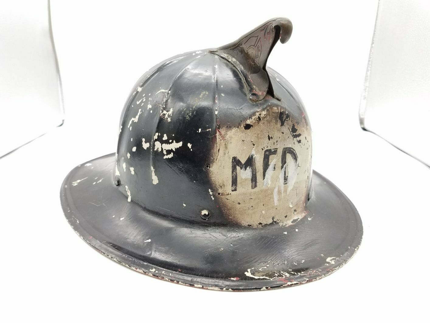 MFD Jet Black Retro Silver Embellished Accent Fireman's Costume Cap Hat