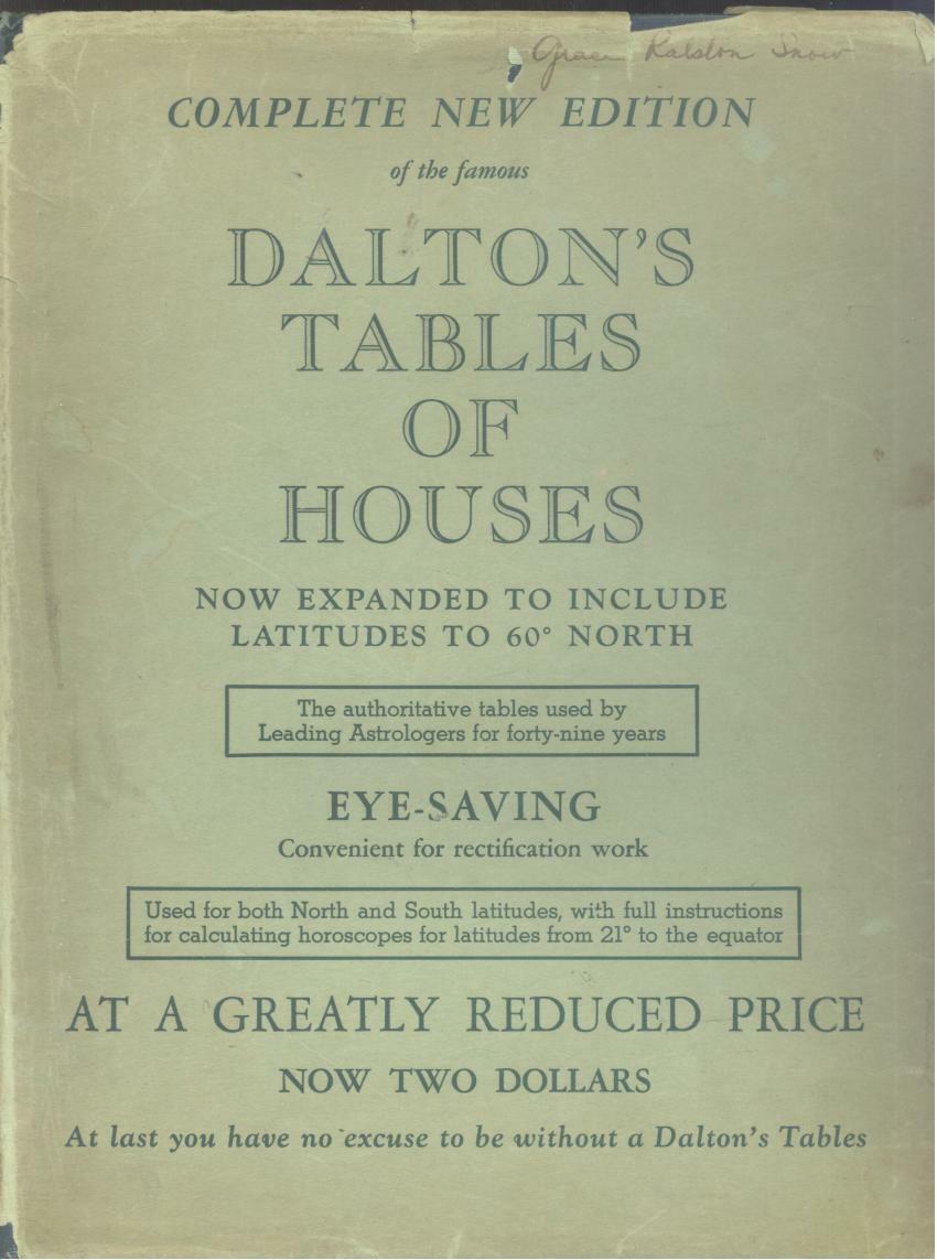 Dalton's Tables Houses Spherical Basis Of Astrology 1942 Occult Book Hardcover