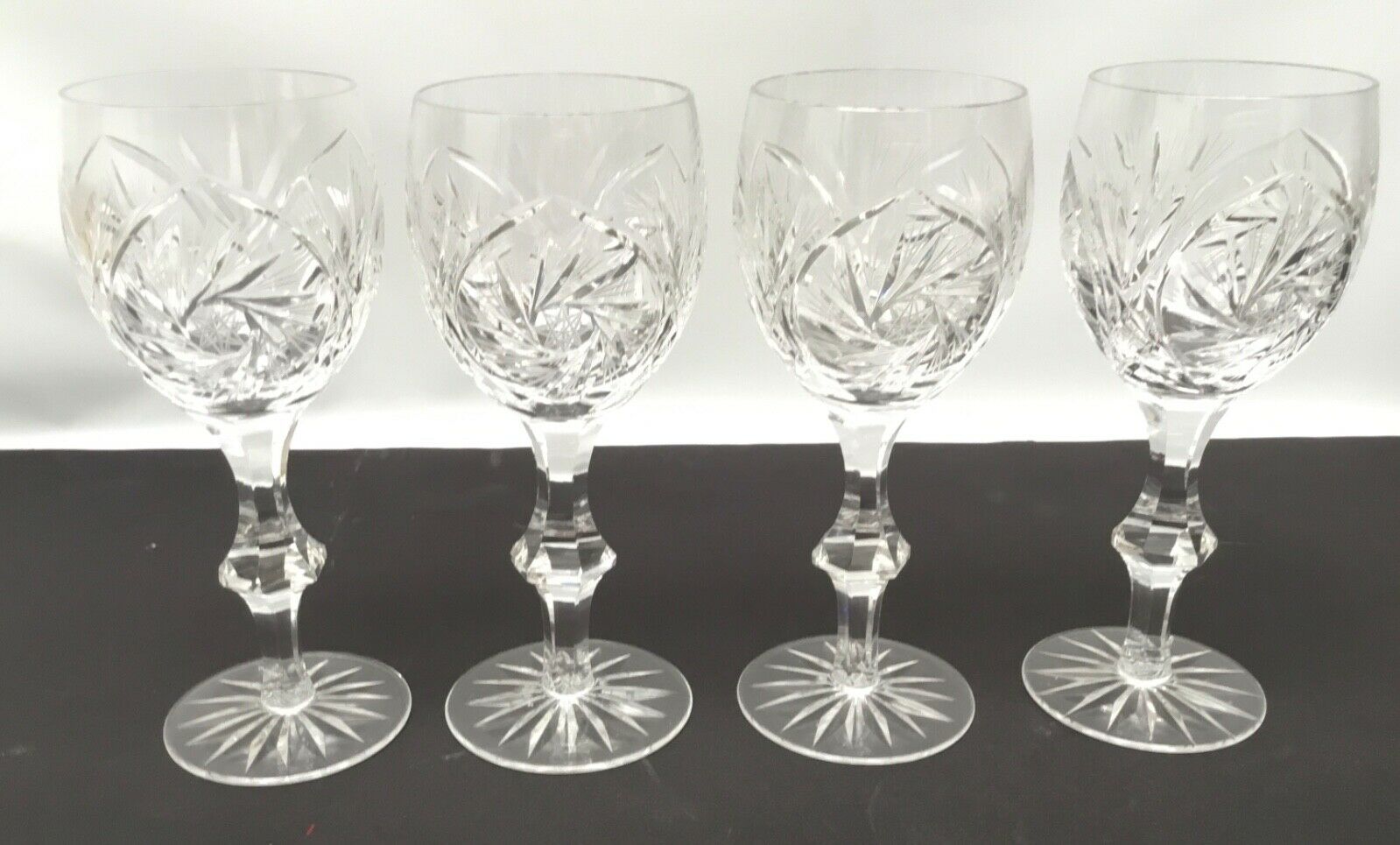 4 American Cut Barbara/Eleanor Crystal Water/Wine Glasses Goblets 7.5” Pinwheel