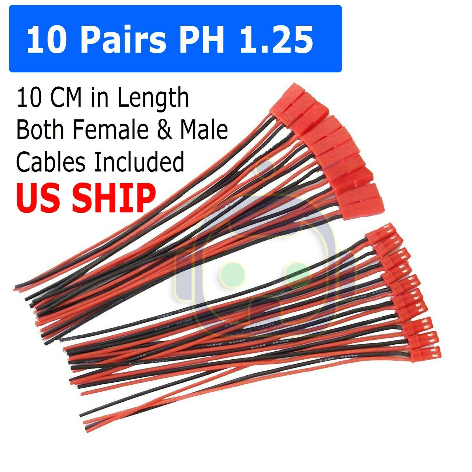 10 pairs 145mm JST Plug Connector Cable Male & Female RC Lipo Battery 1.25 PH