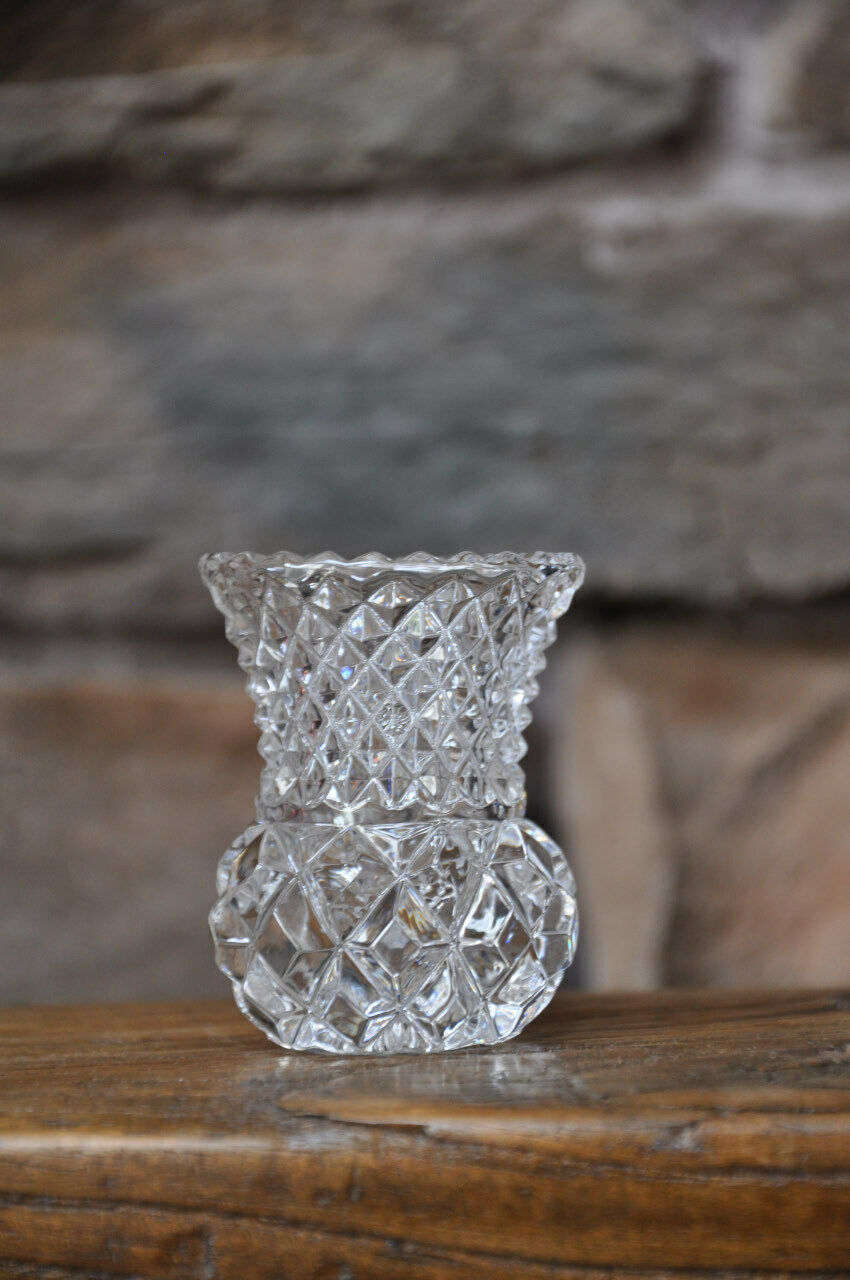 Antique  Crystal Cut  Glass Vase Toothpick Holder Vintage Old Collectible Euc