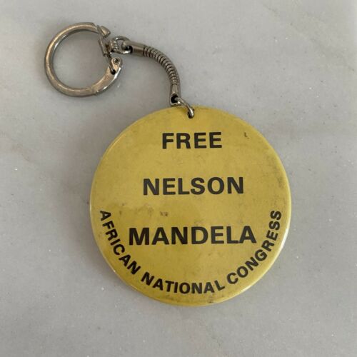 Vintage Free Nelson Mandela African National Congress Button Keychain
