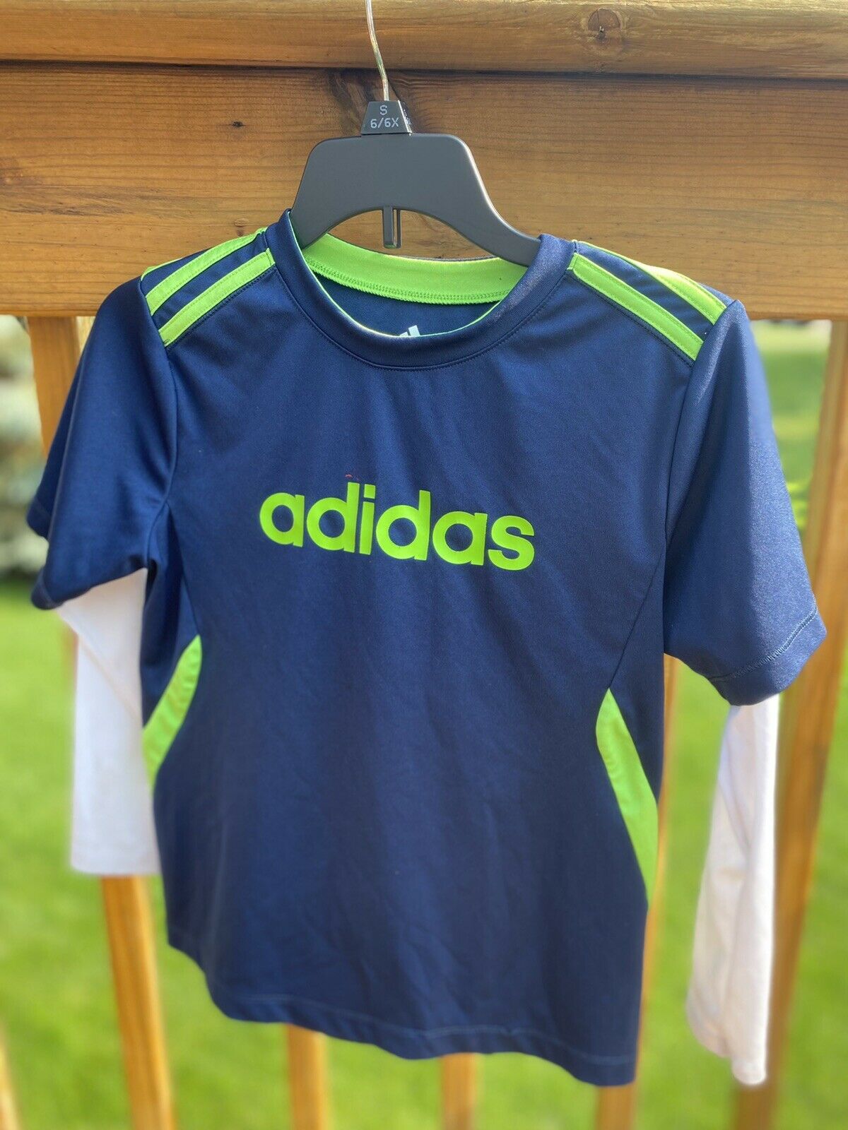 Adidas Longsleeve Youth Size 6 Soccer Jersey Navy, Green & White