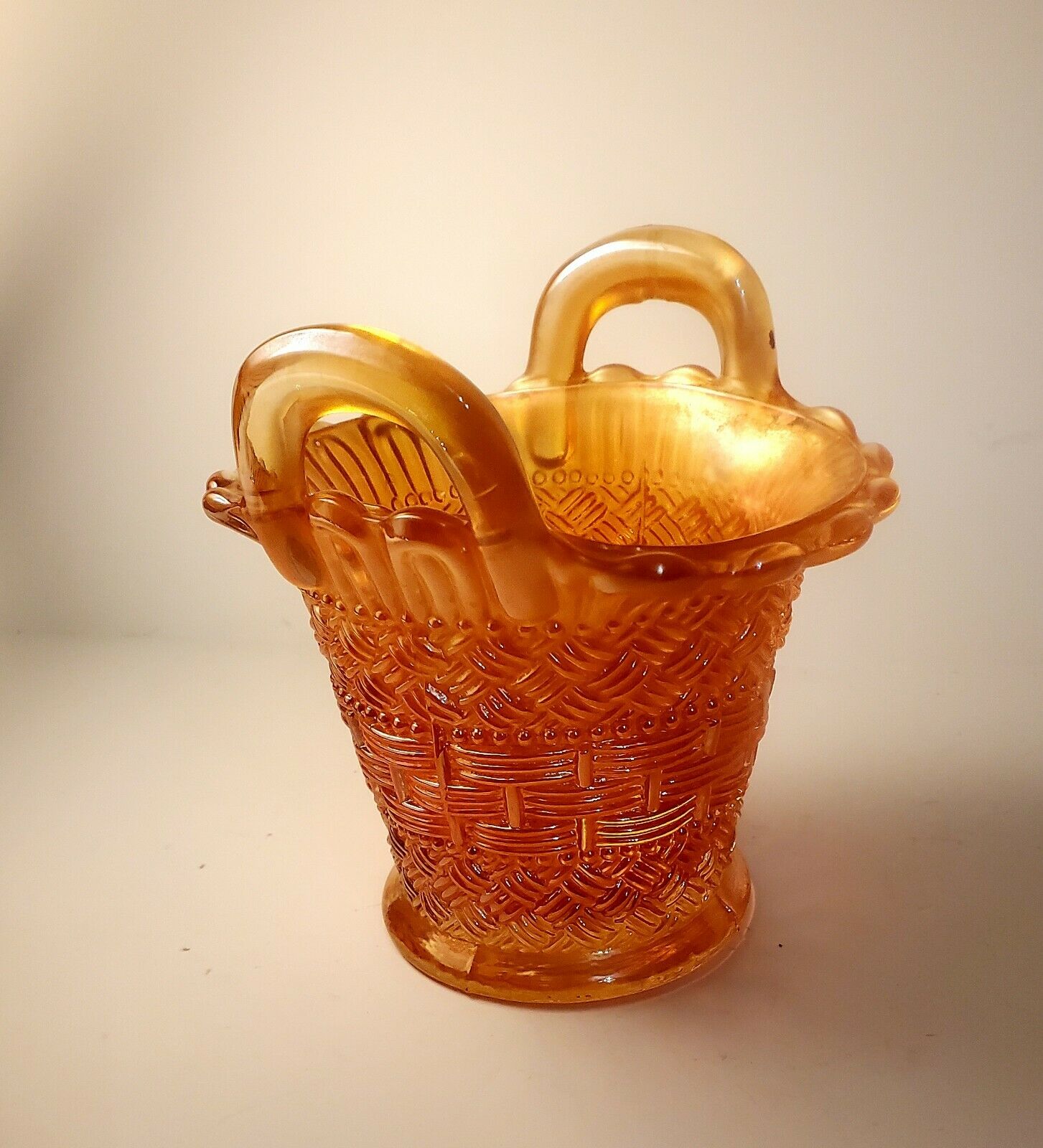 Vintage Orange Glass Basket Dish