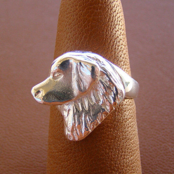 Small Sterling Silver Golden Retriever Head Study Ring
