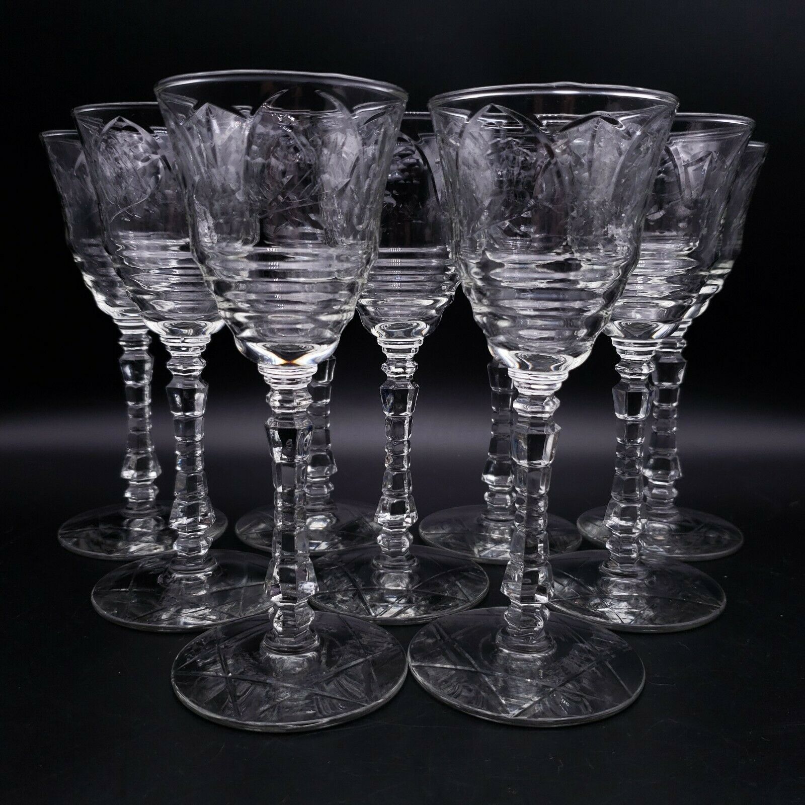 Vintage Rock Sharpe Crystal Cordial Wine Glass Set Of 9