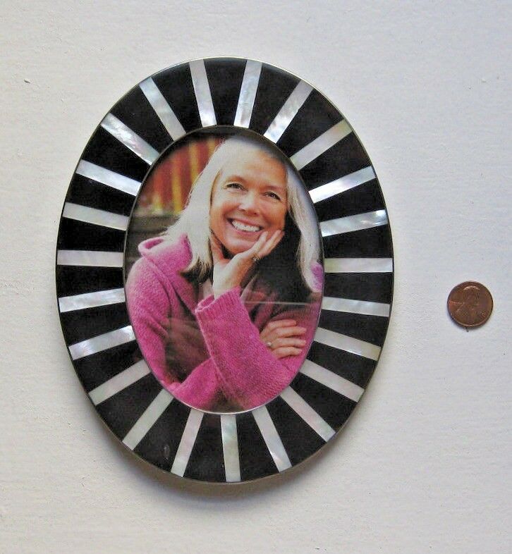 Mother Of Pearl And Onyx Oval Photo Frame