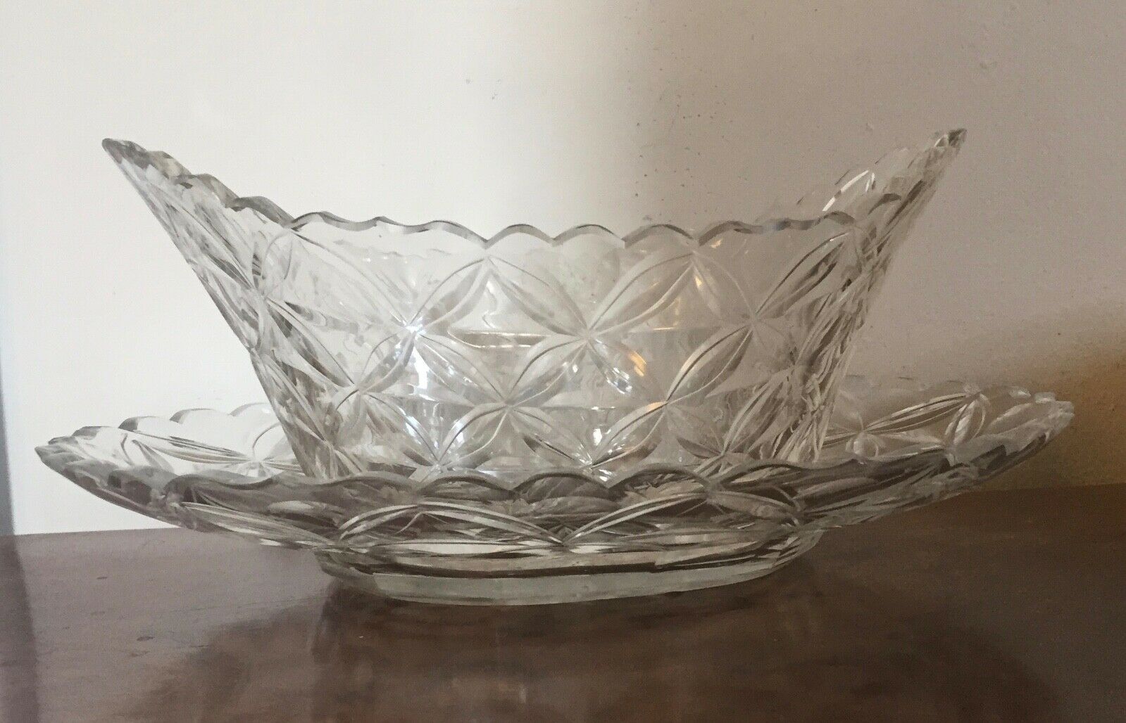 Antique 18th / 19th C. Anglo Irish Cut Crystal Glass Bowl Compote & Platter Tray