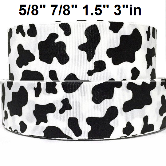 Grosgrain Ribbon 5/8", 7/8", 1.5", 3" Cow Spots Cw2 Printed Combine Shipping