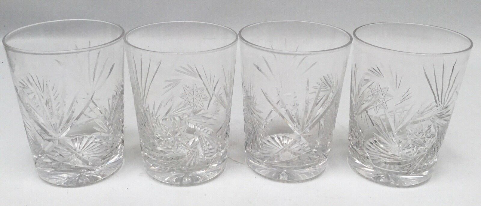 4 Vintage Cut Crystal Pinwheel Hobstar Lowball Tumblers Juice Glasses 4”