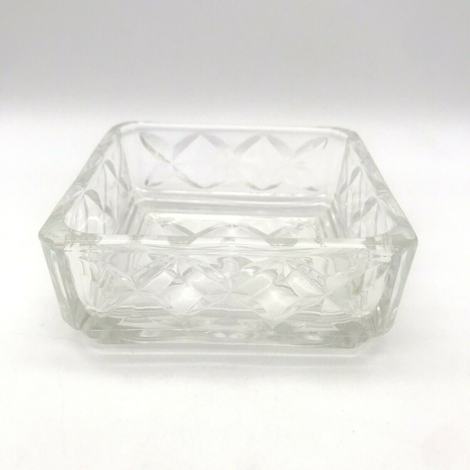 Vintage Heavy Cut Glass Clear Square Candy Nut Trinket Dish Bowl 4 1/4"