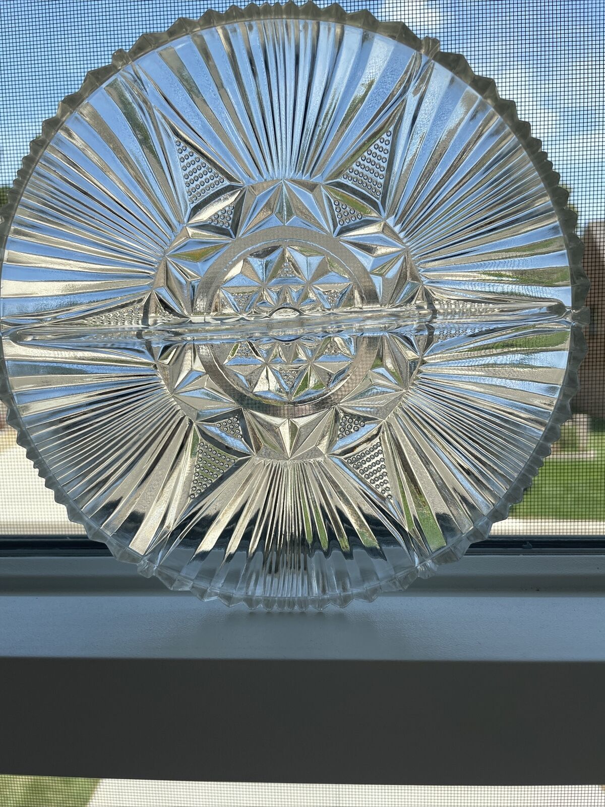 Vintage Clear Crystal Glass Divided Relish Dish Tray  7" Round