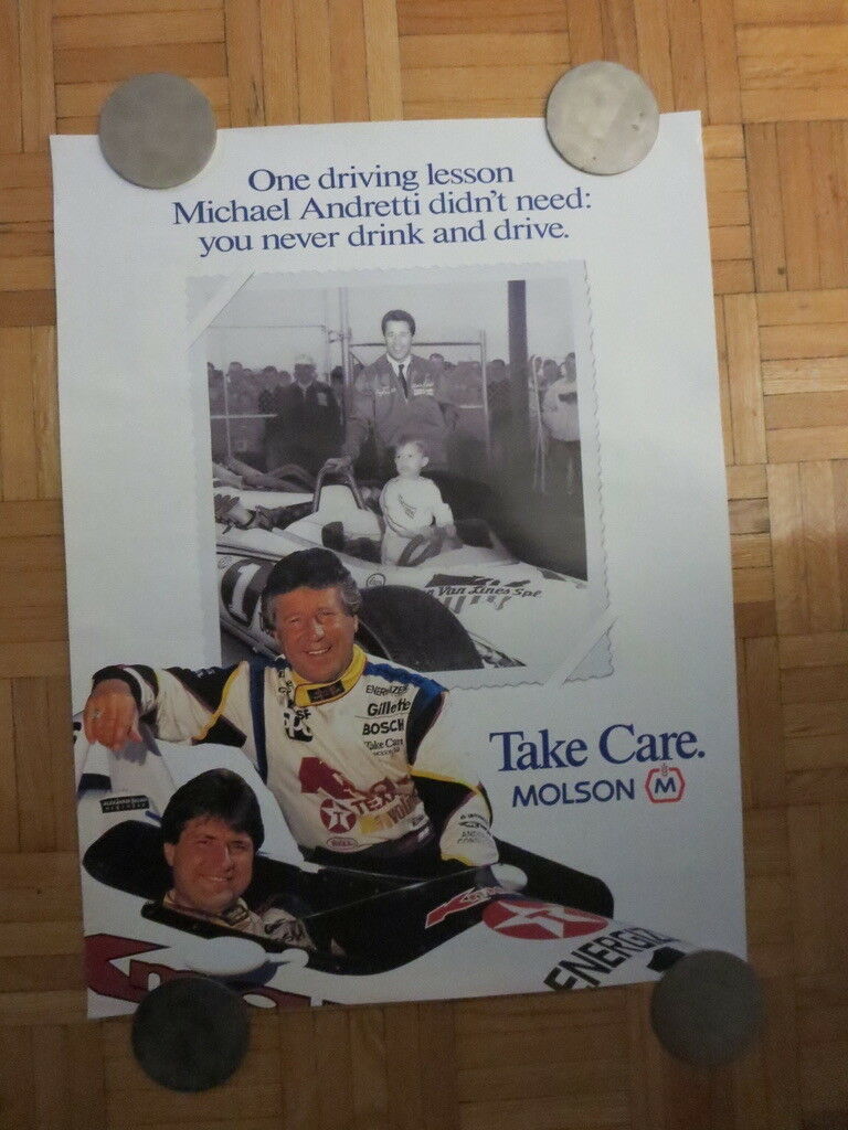 Vintage Michael Andretti & Mario Andretti Molson Beer Poster - Indy Racing