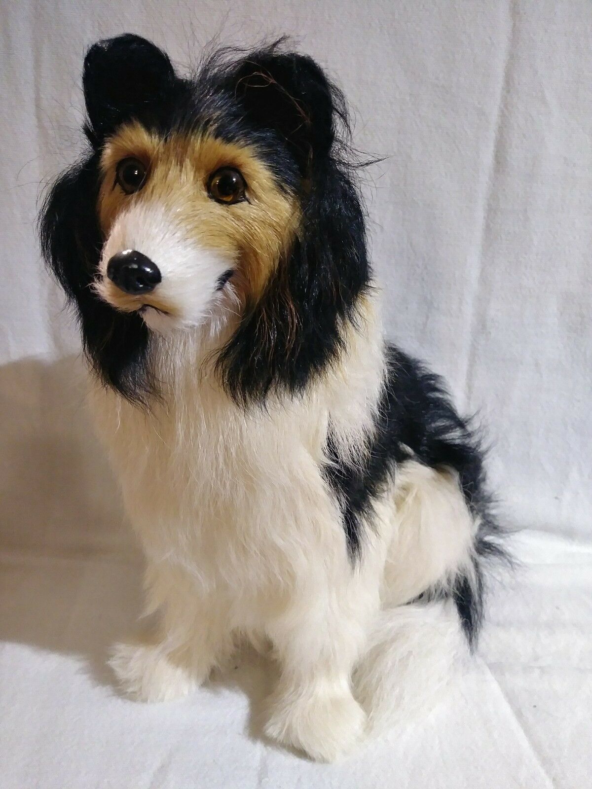 Border Collie Dog Figure Life Like 10" Black Brown Statue Pet Real Goat Hair