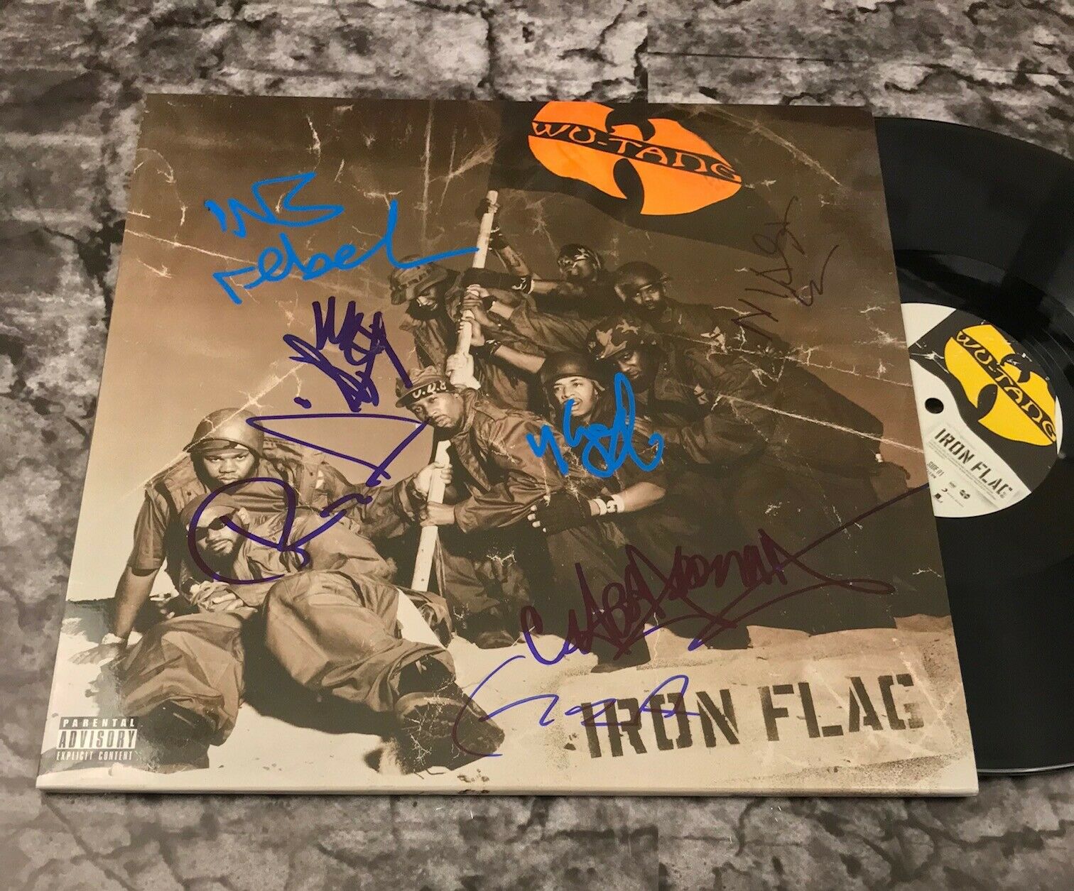 Gfa Iron Flag Rza Method Man X7 * Wu-tang Clan * Signed Record Album Proof Coa
