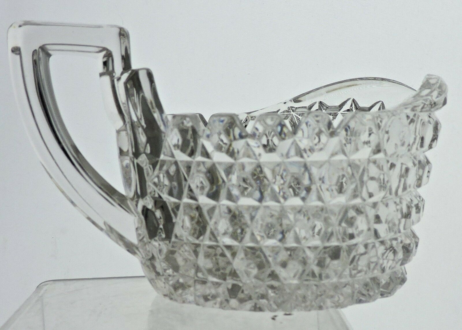 Vintage Glass Creamer Or Sauce Boat Quilted Pattern Glassware