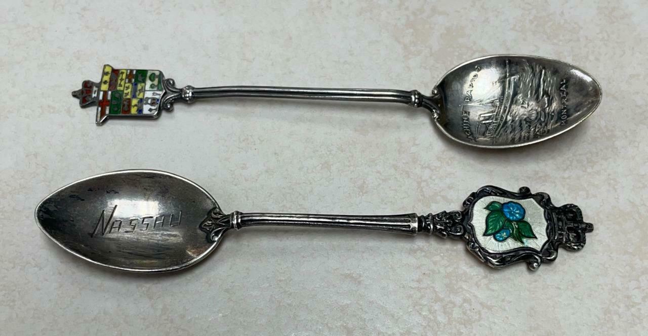 Lot of 2 Sterling Silver Souvenir Spoons w/ Enamel ~ 21.8 grams ~ 13-A1906