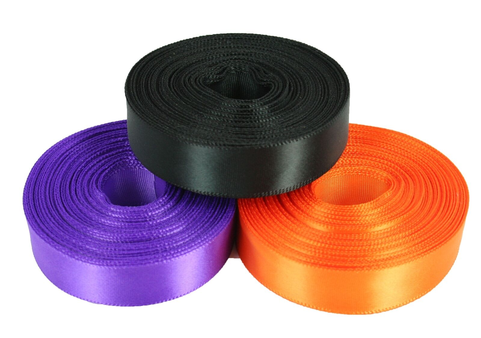 HALLOWEEN Set of 3 Rolled up SF SATIN Ribbon Purple Orange Black Choose size