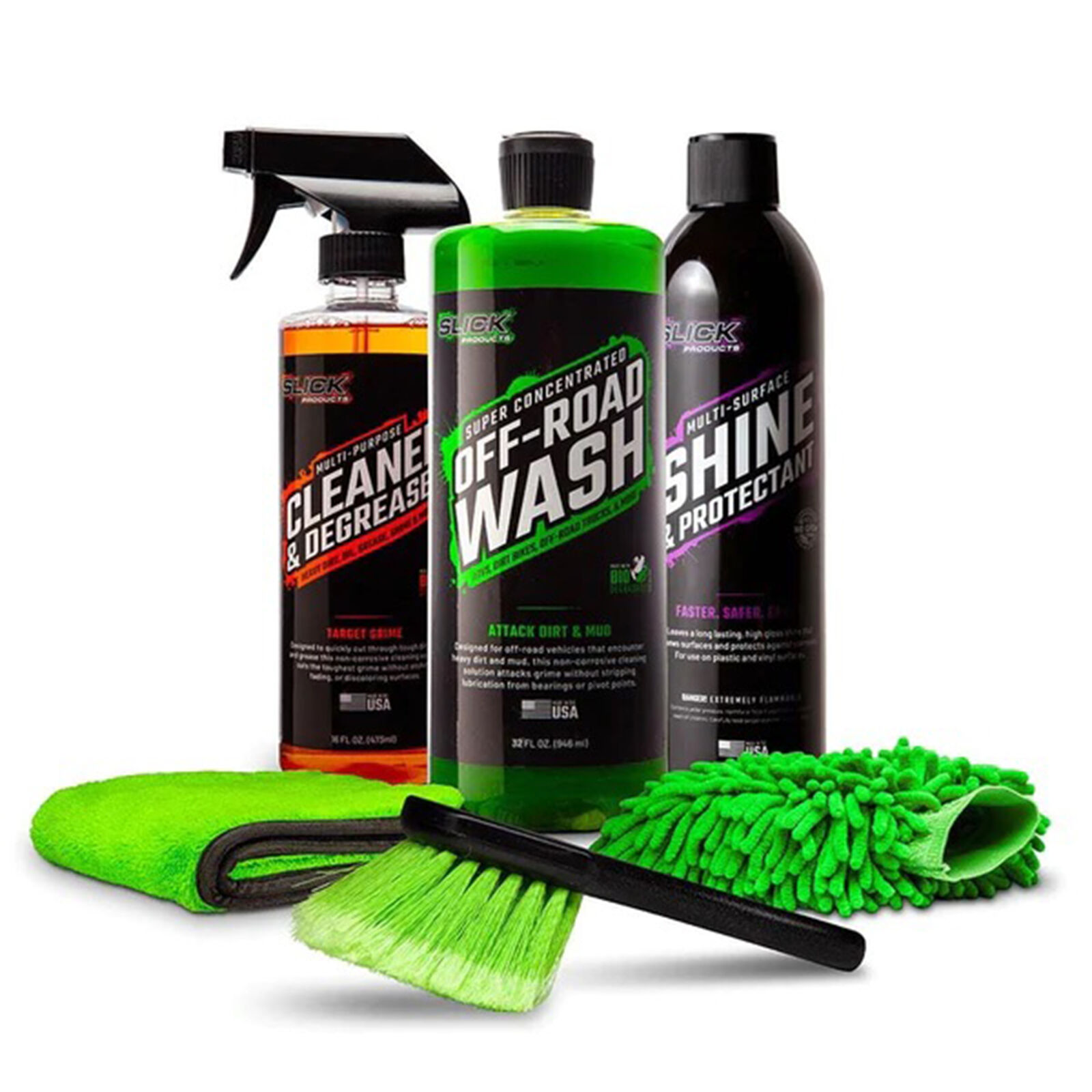 Slick Products Off-road Starter Bundle | Wash, Shine, Cleaner + 3 Accessories