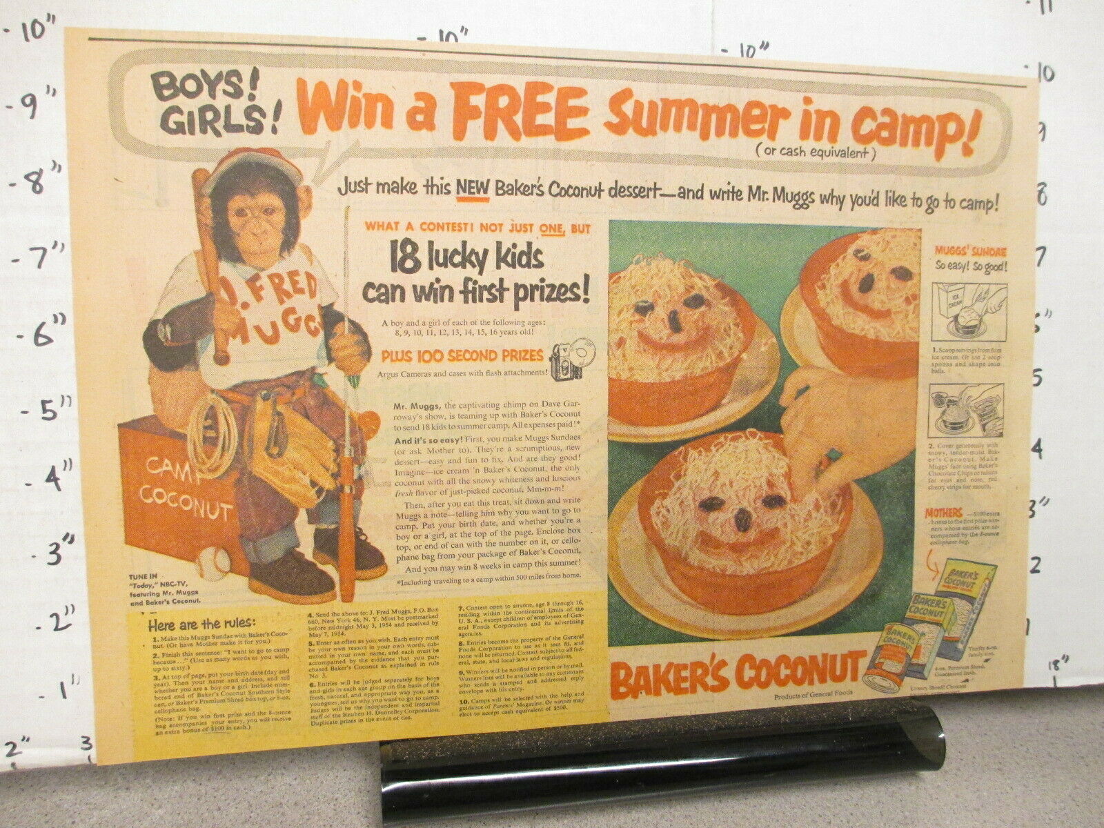 newspaper ad 1953 BAKER'S coconut NBC TV J Fred Muggs chimp CHEER laundry soap