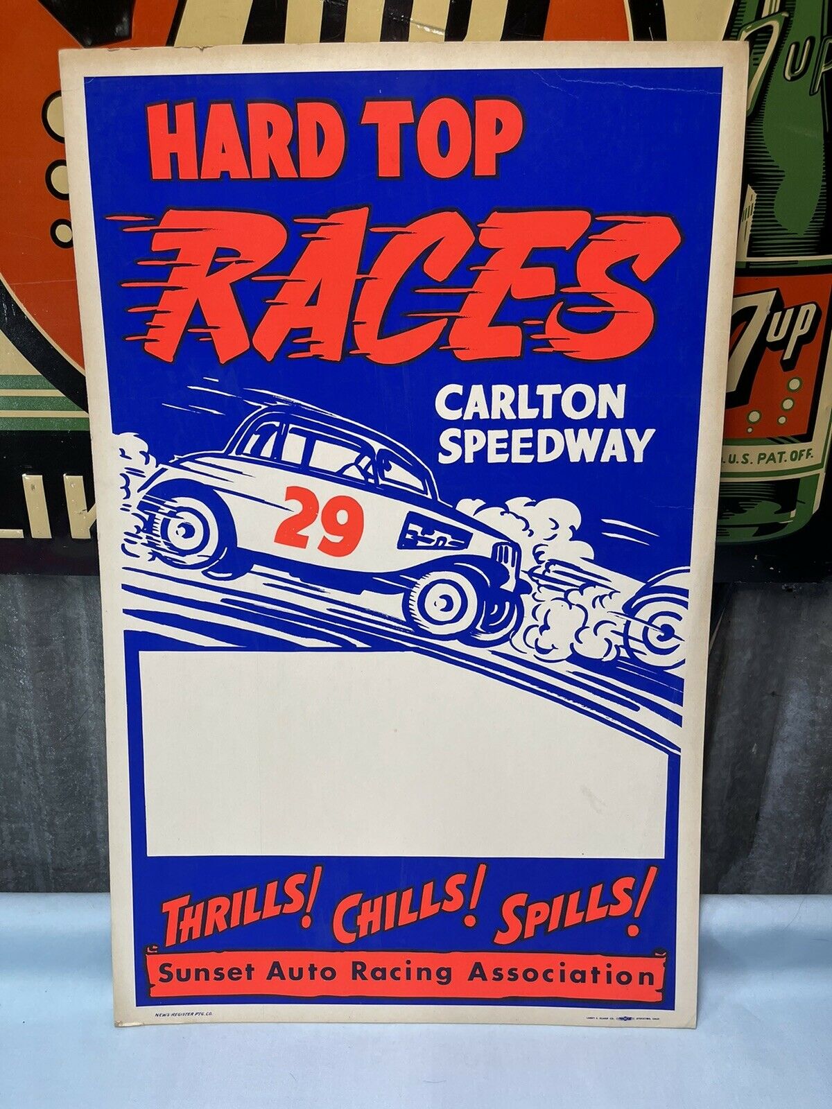 Original 1950’s Automobile Racing Poster HARD TOP RACES 22”x14” NOS G7