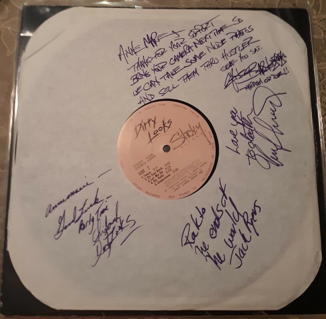 Dirty Looks Band Signed 1986 In Your Face Record Lp Henrik Ostergaard Autograph