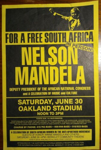Nelson Mandela For A Free South Africa Original Handbill/flyer -oakland Coliseum