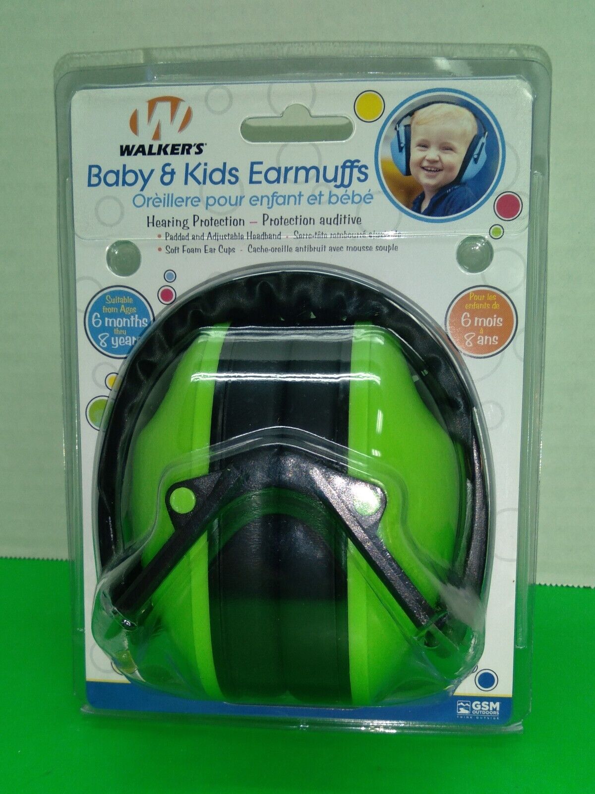 WALKERS HEARING PROTECTION EARMUFFS 6MOS-8 YRS. GREEN~NEW IN PACKAGE~